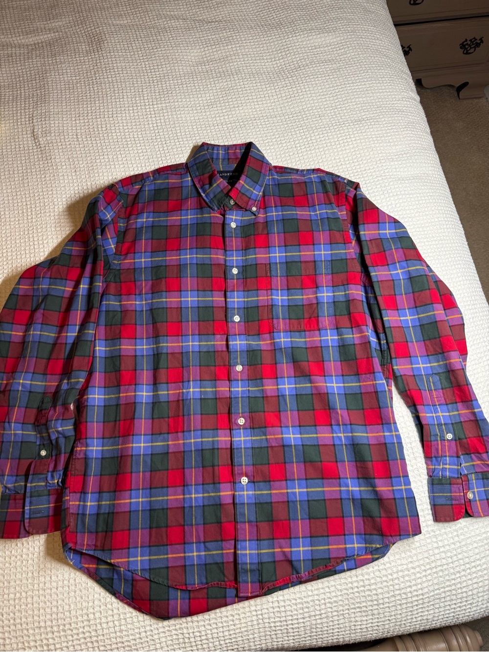 Lands' End Red and Blue Plaid Button-Down Shirt